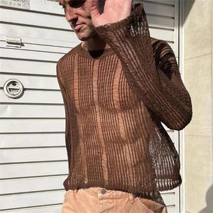 Erkekler Tişörtler Adlilerden Bakış Seksi Uzun Kollu Örme Tişört Tişörtlü Kulüp Giyim Tee Top Street Giyim