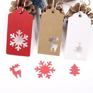 Party Decoration 50st Christmas Whitered Kraft Paper Taggar handgjorda/tack DIY -etiketter för gynnar Hang Tag Presentförpackningstillbehör