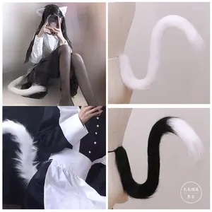 Articoli per feste Coda di gatto Cosplay Pelliccia Simulazione Animale Nero Bianco Grigio Halloween Show Orecchie