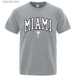 Herr t-shirts miami hav vid stad personlighet brev t skjortor män kreativitet crewneck kläder förlorar sommar t-shirts mode bomull kort ärm t240202