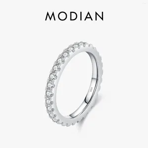 Anéis de cluster Modian Luxo D Cor Moissanite Banda Anel Empilhável para Mulheres Real 925 Sterling Silver Wedding Jewelry com caixa requintada