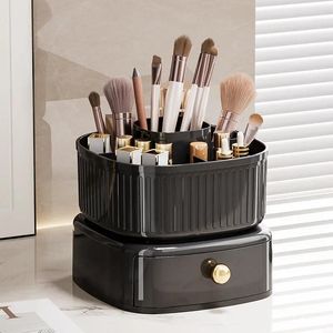 Storage Boxes Luxury Organiser Rotating 360° Makeup Vanity Desktop Organizer Container Make Box Lipsticks Up Holder Brush