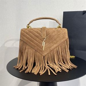 Tassel Crossbody Bags 여성 체인 핸드백 메신저 봉투 지갑 스웨이드 어깨 가방 하드웨어 편지 인테리어 지퍼 주머니 Mag293J