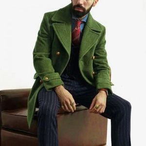 Cappotto da uomo autunno inverno Trench doppio petto spesso manica lunga Cappotto di lana Colletto con tacca Giacca da uomo di media lunghezza stile britannico 240201