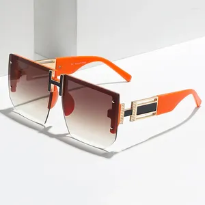 Солнцезащитные очки 2024, дизайнерские большие солнцезащитные очки без оправы для женщин и мужчин, винтажные квадратные солнцезащитные очки с плоским верхом, оттенки UV400