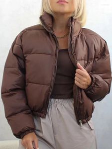 Damskie okopy płaszcze vintage kobiety brązowe ciepłe puffer kurtki 2024 Zima moda damskie eleganckie krótkie parkie casual żeńskie eleganckie zielone