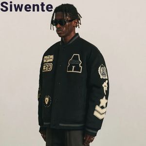 High Street Black Baseball Jacket Men European Hiphop Letter Męski płaszcz American Retro Haft haft Allmatch Loose na 240122