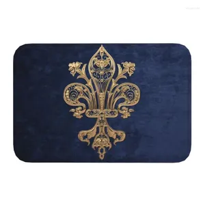 Carpets Gold Filigree Fleur De Lis Floor Door Kitchen Bath Mats Indoor Fleur-De-Lys Lily Flower Doormat Toilet Entrance Carpet Rug