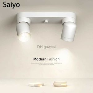 Track Lights Saiyo Led Track Spotlight Surface Mounted Double Head Ceiling Lamp Spots Light Free Rotation Focos 220V For Home Background Wall YQ240124