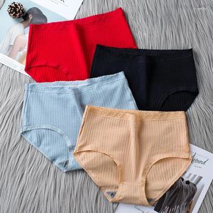 Women's Panties Poblador High Waist Striped Women Underwear Lace Edge Female Lingerie Cotton Pantys Solid Color Ladies Briefs