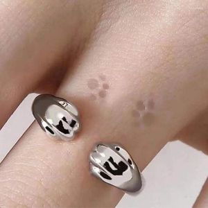 Pierścienie klastra Śliczny pierścionek z drukowaniem kotów dla kobiet pazur objęcie ciasno