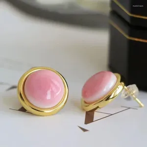 Brincos de parafuso prisioneiro em alto nível bonito pequeno para mulheres estilo de arte fresca rosa esmalte redondo brincos minimalista festa jóias