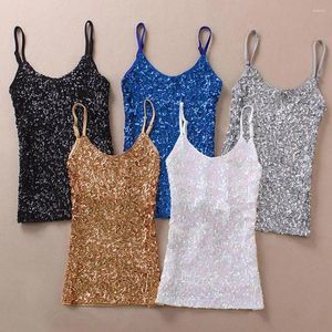 Women's Tanks Shimmering Sequin Outfit Sparkling Tank Top For Women Adjustable Spaghetti Strap O Neck Slim Fit Vest Soft Pullover