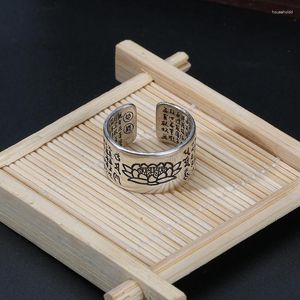 Cluster Ringe Silber Farbe Buddhistischer Ring für Frauen Tibetisches Gebet Kupfer OM Mantra 7 Chakren Viel Glück