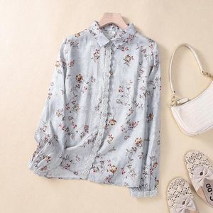 Kvinnors blusar ycmyunyan kinesisk stil skjortor sommar 2024 damkläder lös långärmad toppar tryckt vintage
