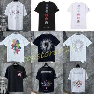 クラシックメンズTシャツハート高品質のブランドクルーネッククロム半袖トップスティーCH TシャツセーターカジュアルホースシューサンスクリットクロスプリントVV7