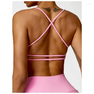 Active Shirts Women's Cross Strap Bra Nude Yoga Sports Quick Drying Beautiful Back Sexy Push Ups Fitness Vest Training Top