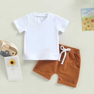 Kläder sätter Citgeesummer Toddler Baby Boys Shorts Set Short Sleeve V Neck T-shirt Elastic midjeutrustning Kläder