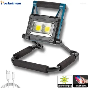 Portable Lanterns Solar Spotlights Work Light Powerful USB Charging Waterproof Spotlight Outdoor Foldable Camping Searchlight