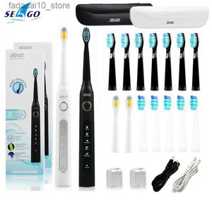 Escova de dentes Seago Sonic Escova de dentes elétrica SG-507 Escova de dentes eletrônica 2 PCS Escova de dentes 10 PCS Cabeças de escova de substituição com 2 caixas Q240202