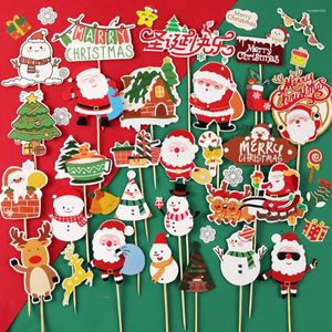 Festliga leveranser 1 Set Cake Toppers Merry Christmas Santa Xmas Tree Cupcake Paper Insert Card Party Decoration Tool Presents