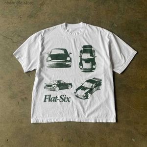 メンズTシャツアメリカンレトロパターンプリントコットンTシャツ女性Y2KニューストリートヒップホップポピュラーショートリーブカップルカジュアルルーズハラジュクティーT240202