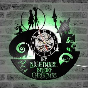 The Nightmare Before Christmas Theme DD Record Clock 3D Jack e Sally Film appeso Orologio da parete a LED Orologio antico creativo Y200109244C