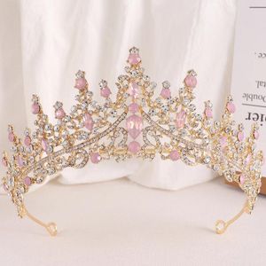 Hårklipp diezi lyx elegant rosa grön blå opal krona kvinnor bröllop tillbehör drottning brud kristall tiaras flickor klänning pannband