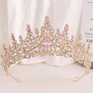 Clipes de cabelo DIEZI Luxo Elegante Rosa Verde Azul Opala Coroa Mulheres Acessórios de Casamento Rainha Nupcial Cristal Tiaras Meninas Vestido Headbands