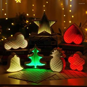 Nachtlichter 3D Neuheit Sterne Wolke Weihnachtsbaum Licht Unendlichkeit Spiegel Tunnel Lampe Kreative LED für Kinder Baby Spielzeug Geschenk