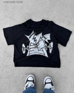 Men's T-Shirts Harajuku Y2K American street devil letter print oversized short-sleeved T-shirt women fashion popular niche versatile casual top T240202