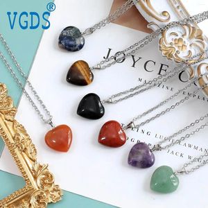 Pendant Necklaces 2024 VGDS Natural Rose Quartz Crystal Amethyst Heart Men Pendants Charms Healing Stone For Women Jewelry