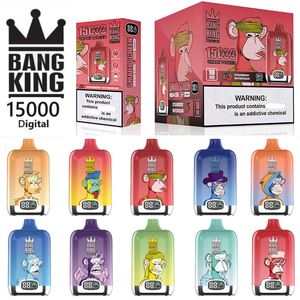 Оригинальный Bangking 15000 Puffs Цифровой одноразовый Vape с умным экраном 25 мл Предварительно заполненный перезаряжаемый Bang King 15K Отключаемый блок электронных сигарет