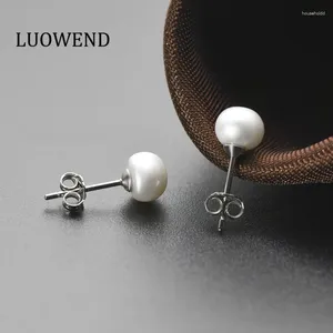 Stud Earrings LUOWEND 925 Sterling Silver Half Round Natural Freshwater Pearl Handmade Jewelry For Women Birthday Gift