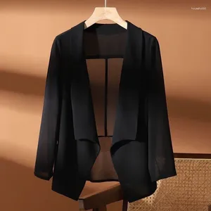 Kvinnors kostymer Fashion Solid Color Spliced ​​Loose Chiffon Blazer Women Clothing 2024 Spring Summer Overized Casual Tops Office Lady Blazers