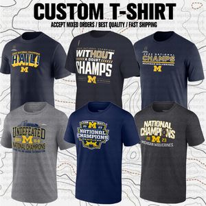 Custom Brand Fans USA Michigan Wolverines College Football Playoff 2023 National Champions Tops Tees Adult Lady Sport Short Sleeve T-Shirt