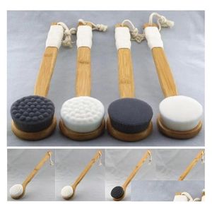 Bath Brushes, Sponges & Scrubbers Long Handle Bath Brush Shower Body Back Cleaning Scrubber With Bamboo Superfine Fiber Exfoliating Sk Dhkjr