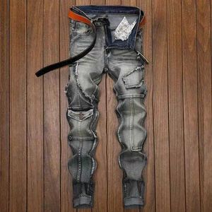 Mäns jeans 2023 Ny höstmens vintage solid klassisk vinter smal passform elastiska modebyxor NZ21 Q240427