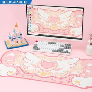 Geekshare Computer Gaming Mouse Pad Big Size 84*37cm Kawaii Pink Star Wings Desk Pad Office Table Mat Anti-slip Waterproof Mats 240131