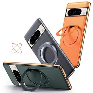 Magnetic Genuine Leather Case for Google Pixel 8 Pro/8/7Pro/7 Wireless Charging Mounting Ring Bracket Cover
