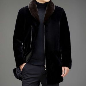 Winter Designer Fur Integrated Mens Mink Lapel Motorcycle Jacket Casual Sheep Cut Velvet Middle Aged Trend CORC