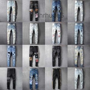 Designer Stack Stacked Jeans European Purple für Herren Quilting Ripped Trend Brand Vintage Pant Fold Slim Skinny Masculina Toursers Sstraight Pants VAPY