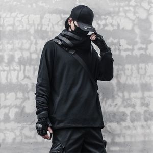 Moda masculina estilo japonês samurai preto escuro funcional vento boca de peixe chapéu com capuz casual cyberpunk jaqueta com capuz 240118