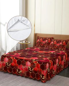 Gonna letto Marmo struttura a nido d'ape Copriletto elasticizzato rosso con federe Coprimaterasso Set lenzuolo