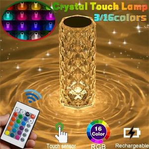 Table Lamps Rose Crystal Lamp Lights Touching Control With USB Port 3/16 RGB Color Changing Romantic Diamond