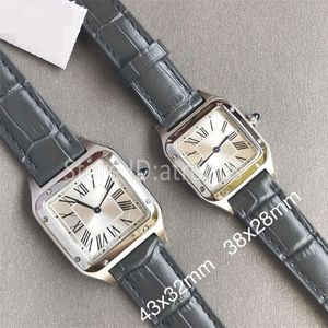 Top Quality Stylish Quartz Watch Men Women Gold Silver Dial Sapphire Glass Leather Strap Wristwatch Classic Square Design Dress Cl244e