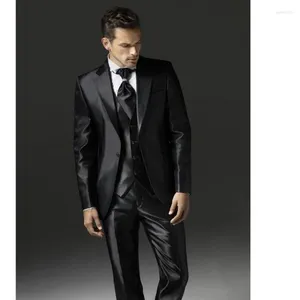 Erkekler Moda Tarzı Bir Düğme Siyah Damat Takım Groomsmen Erkekler Düğün Prom Damat 3 PC Seti (Ceket Pantolon Yelek)