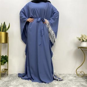 Roupas étnicas Ramadan Preto Vestido de Oração Mulheres Muçulmanas Abaya Dubai Bat Manga Pena Turquia Islâmica Quimono Marroquino Robe Eid Djellaba