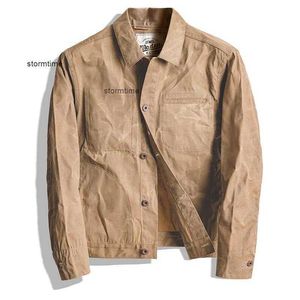 Oil Heavy Wax Canvas Khaki Jackets Classic Double Cut Slim Tool American Retro Men Jacket And Coat