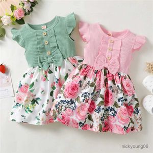 Vestidos de menina 1-5 anos pequenas roupas de princesa, mangas de moda floral vestido de moda floral crianças meninas de férias diárias roupas